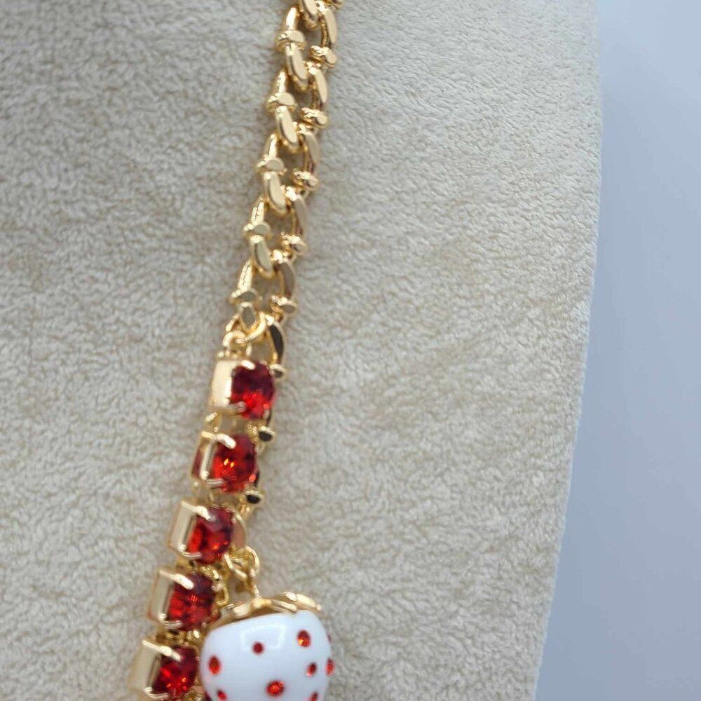 Betsey Johnson Enamel Red Crystal Strawberry Necklace & Earring Set NWT! NEW! - Picture 6 of 12
